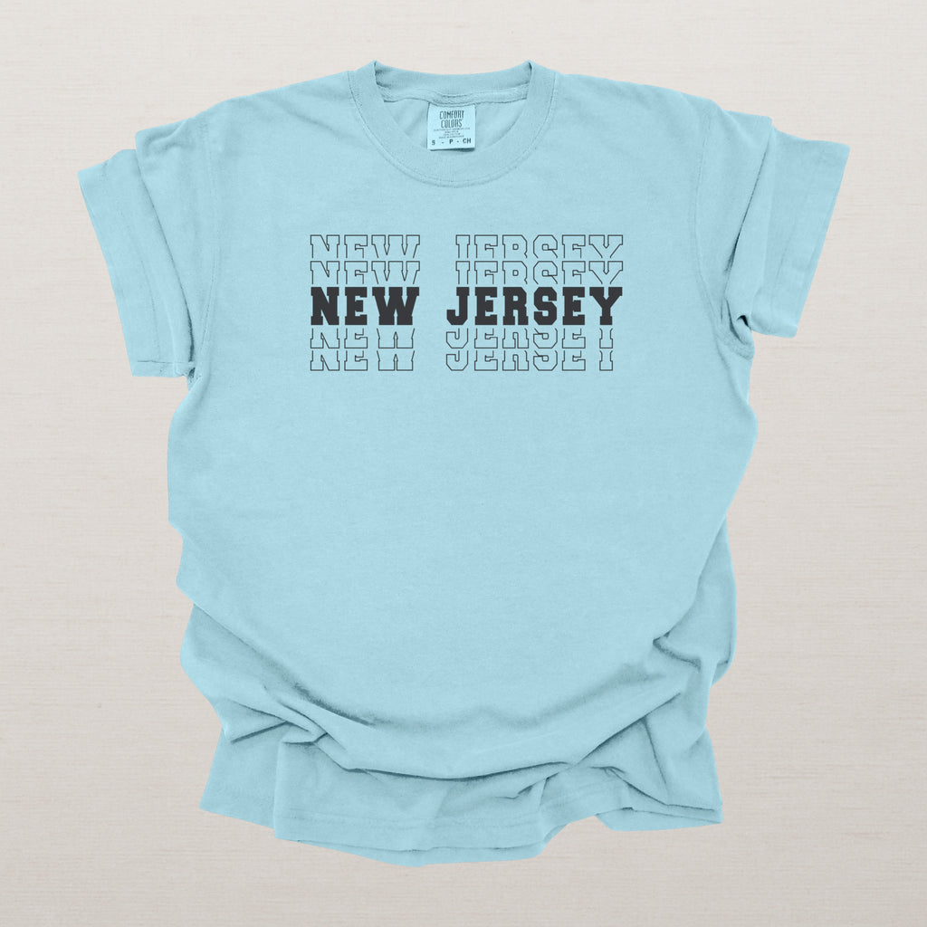 New Jersey Varsity Echo State Shirt | Comfort Colors Black Text