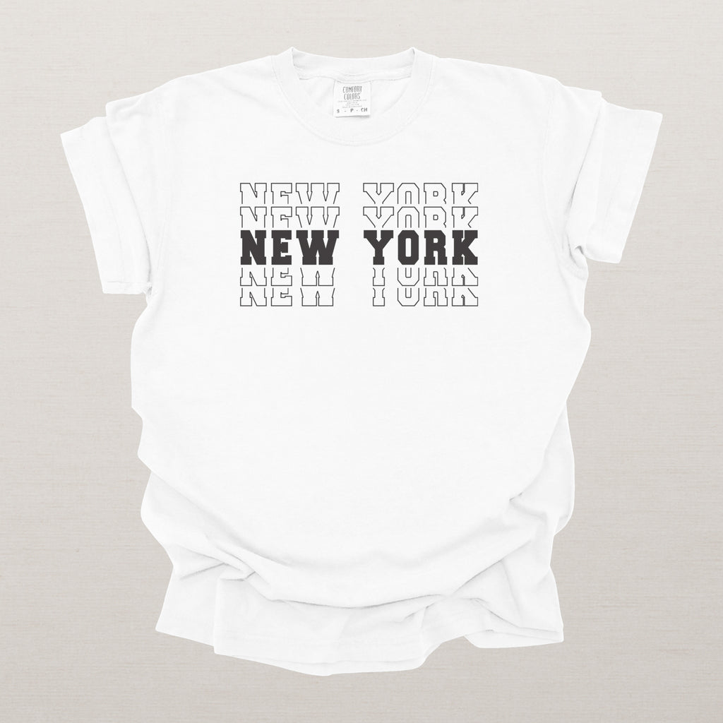 New York Varsity Echo State Shirt | Comfort Colors Black Text