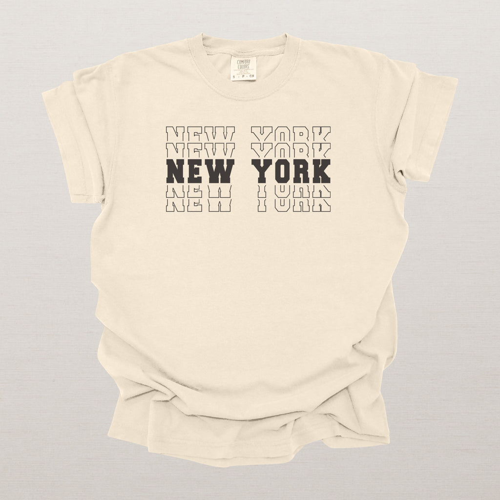 New York Varsity Echo State Shirt | Comfort Colors Black Text