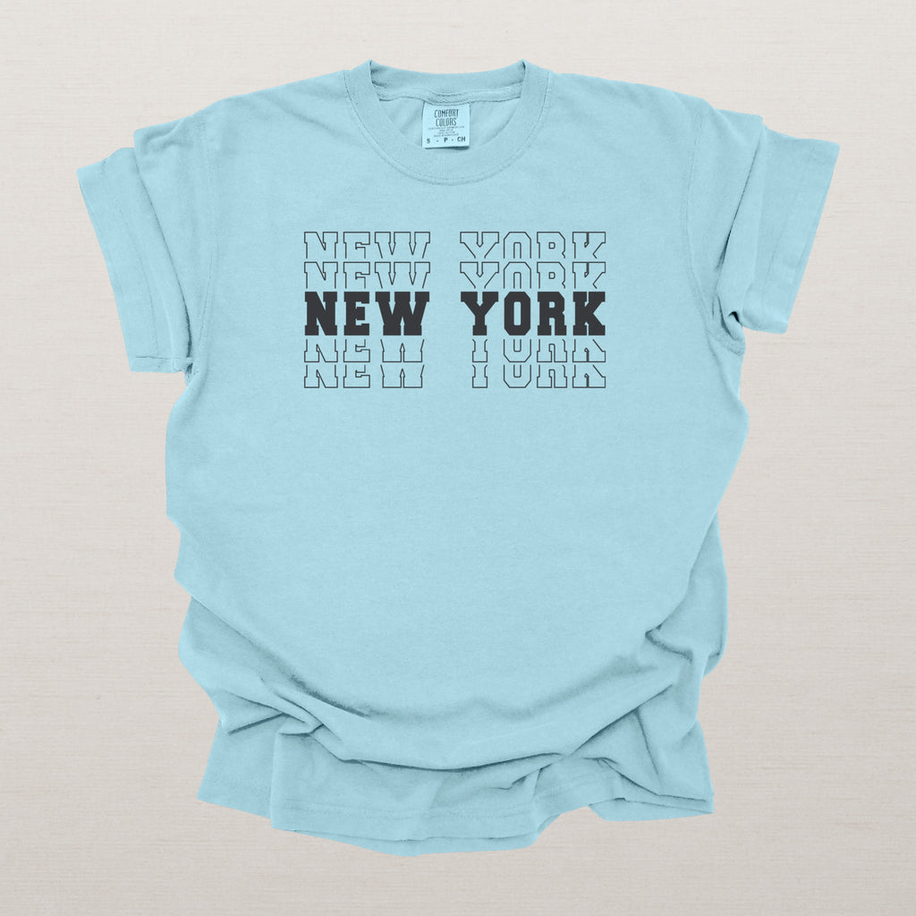 New York Varsity Echo State Shirt | Comfort Colors Black Text