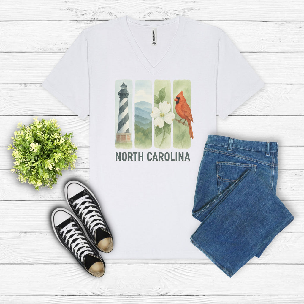 North Carolina Brushstroke Watercolor V-Neck Shirt