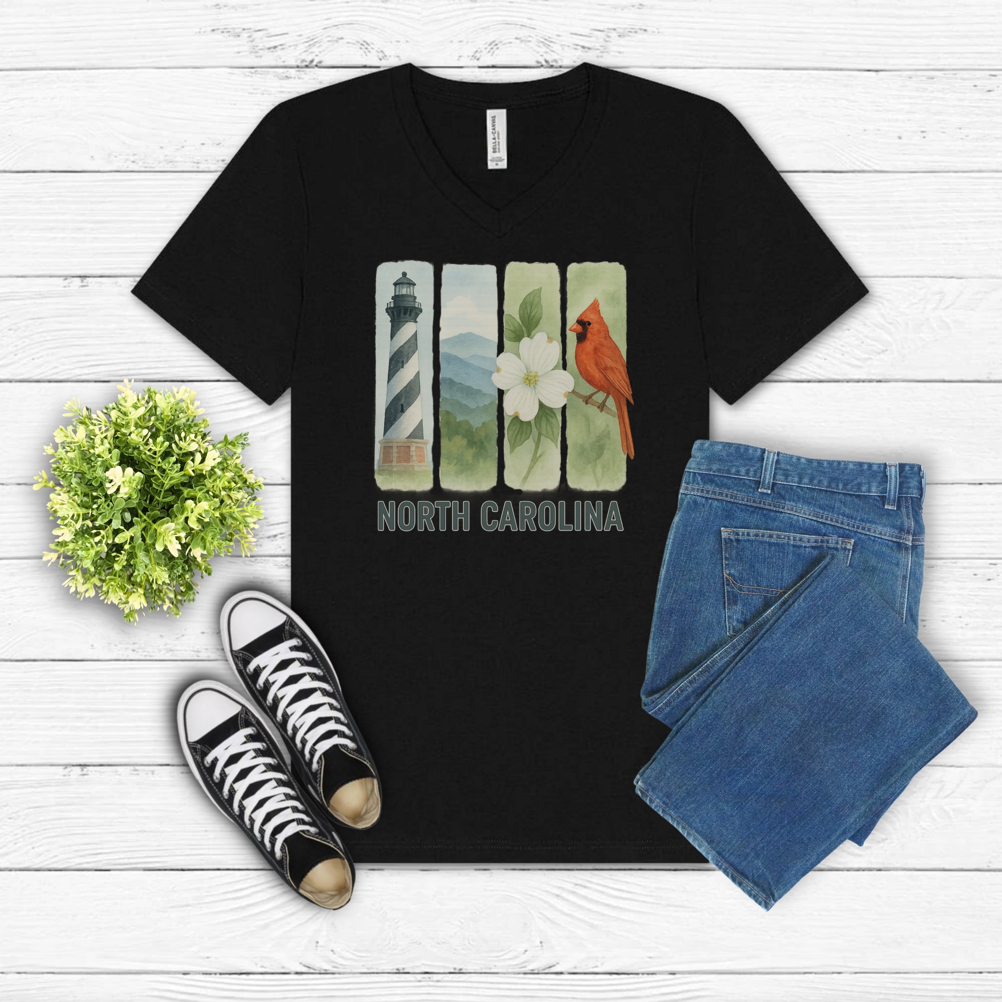 North Carolina Brushstroke Watercolor V-Neck Shirt
