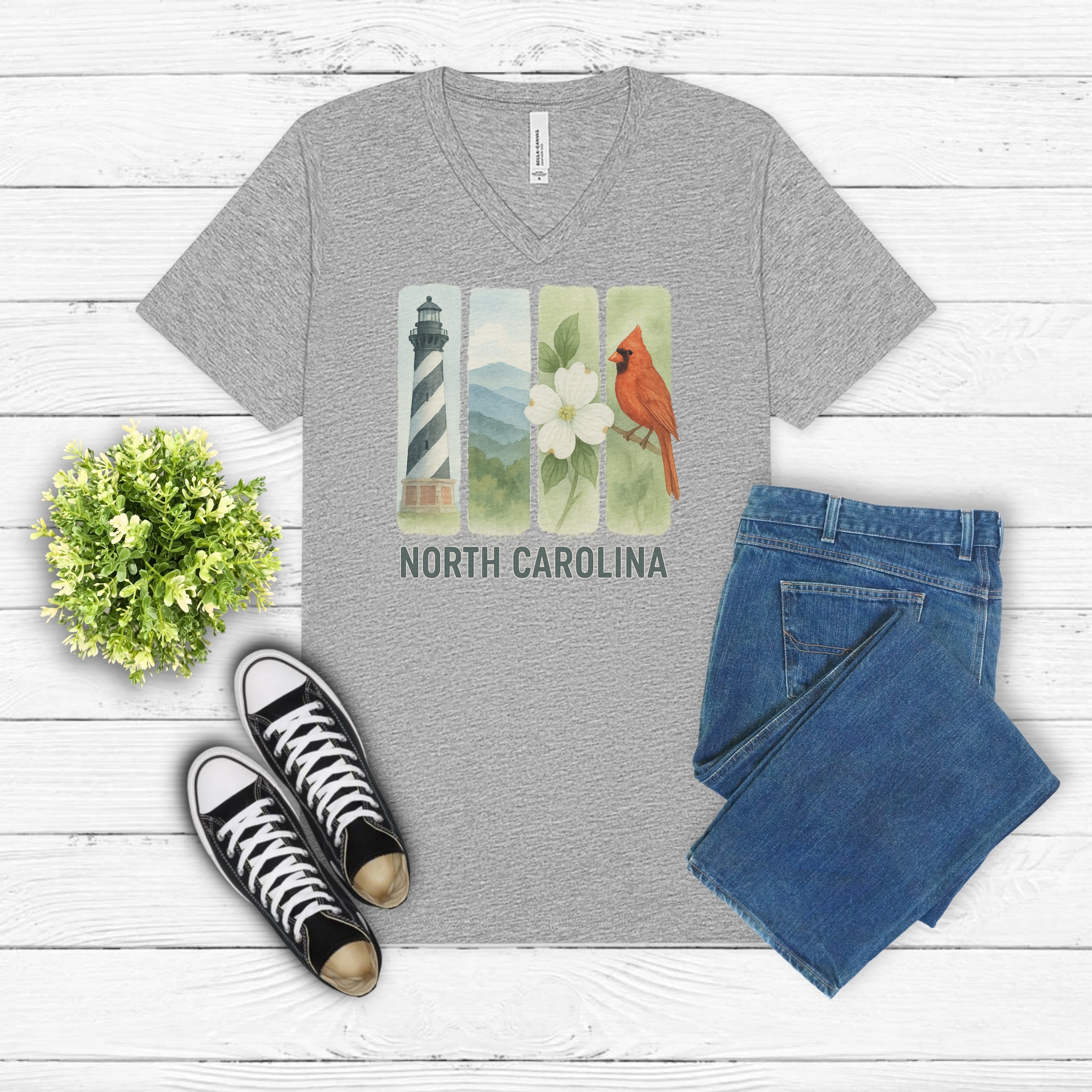 North Carolina Brushstroke Watercolor V-Neck Shirt