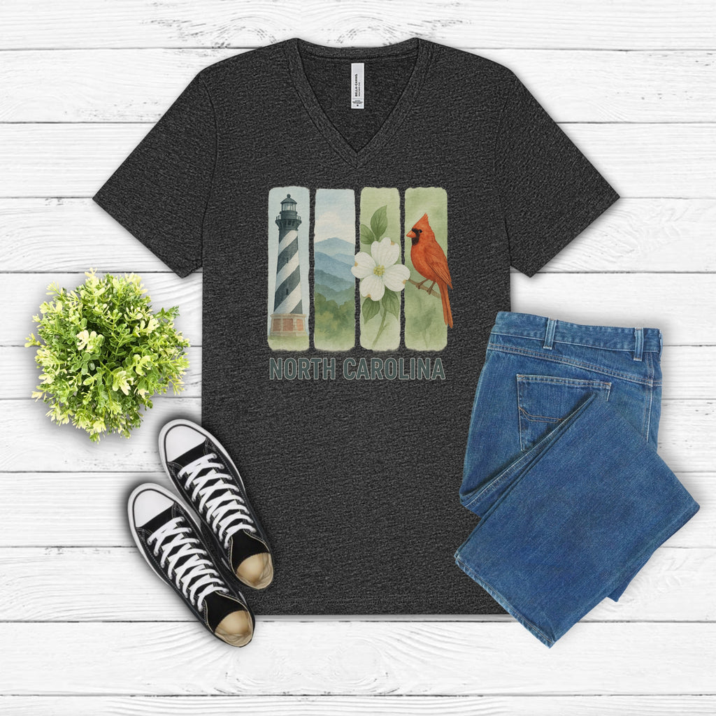 North Carolina Brushstroke Watercolor V-Neck Shirt