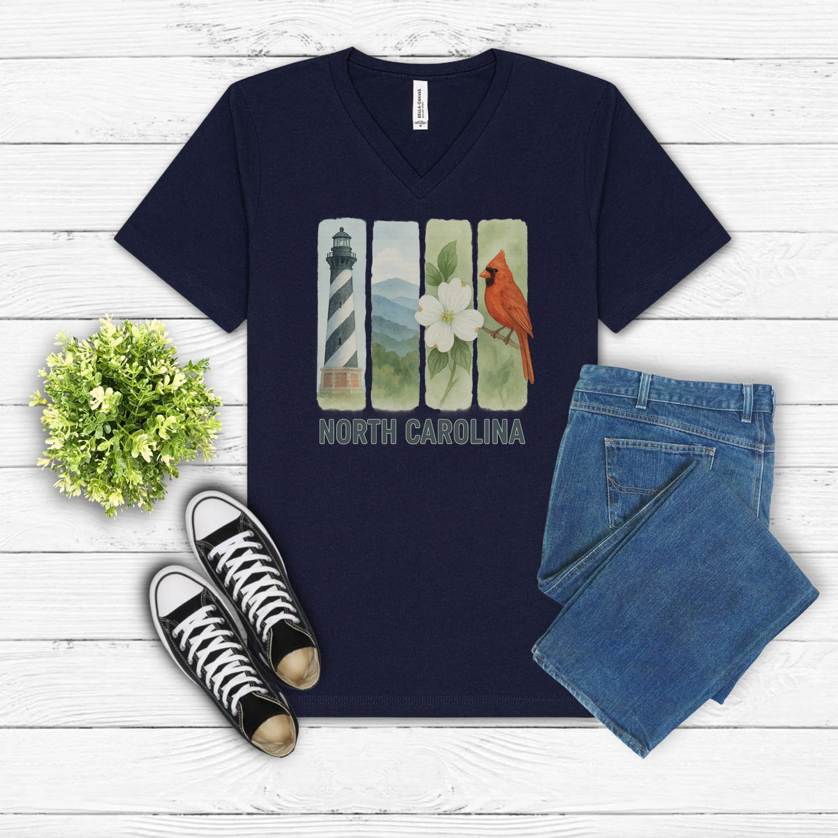 North Carolina Brushstroke Watercolor V-Neck Shirt