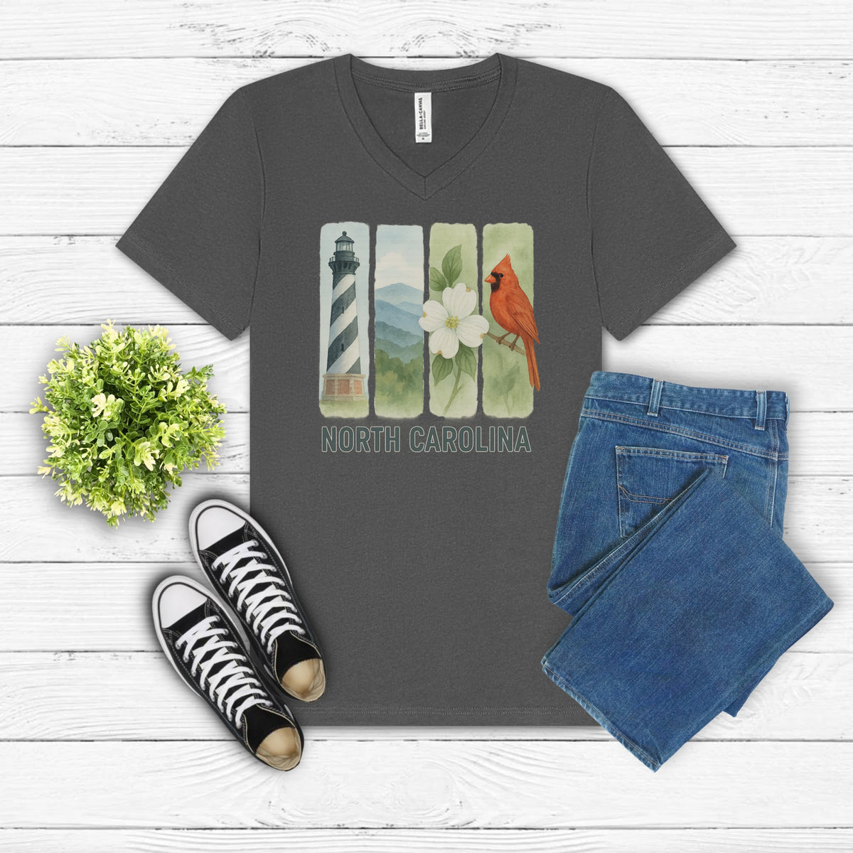 North Carolina Brushstroke Watercolor V-Neck Shirt