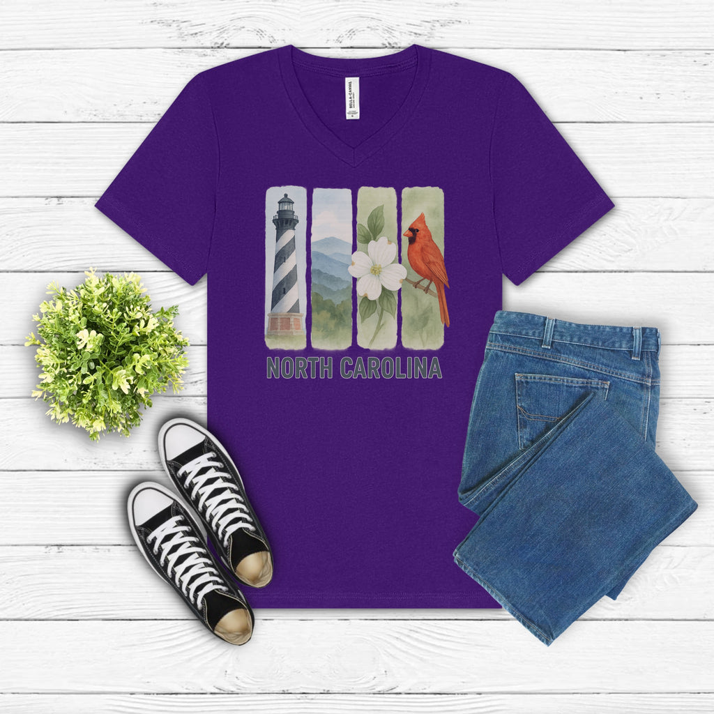North Carolina Brushstroke Watercolor V-Neck Shirt