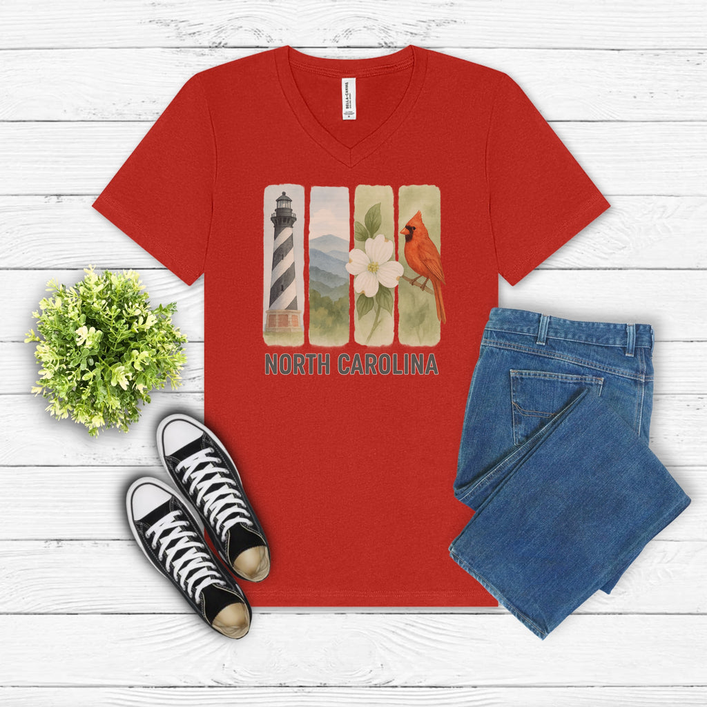 North Carolina Brushstroke Watercolor V-Neck Shirt