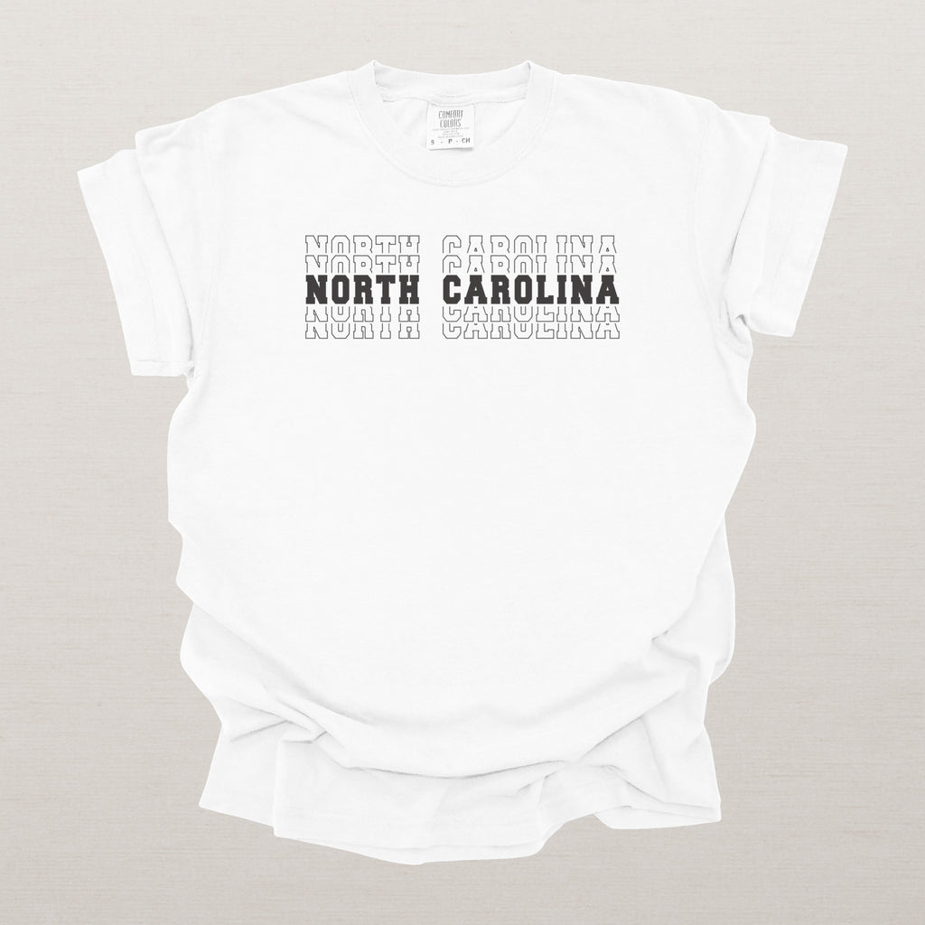 North Carolina Varsity Echo State Shirt | Comfort Colors Black Text