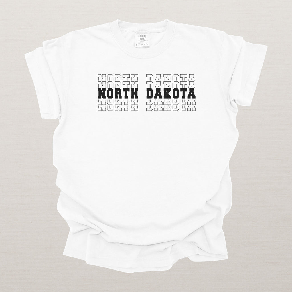 North Dakota Varsity Echo State Shirt | Comfort Colors Black Text