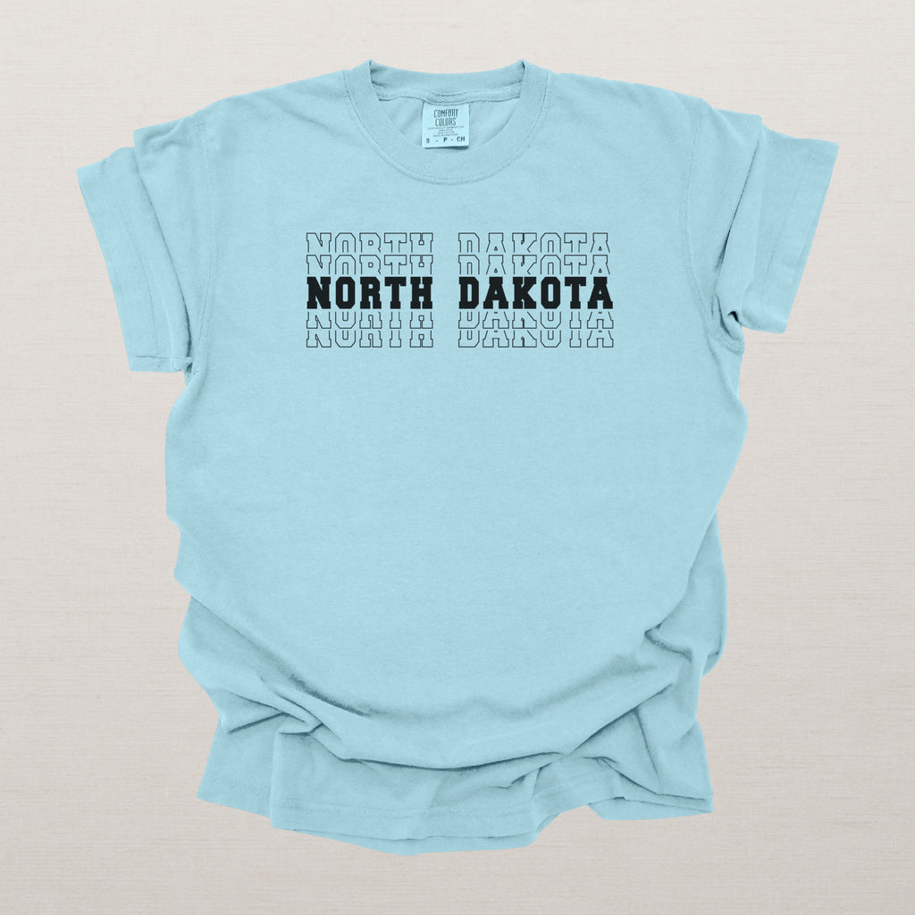 North Dakota Varsity Echo State Shirt | Comfort Colors Black Text