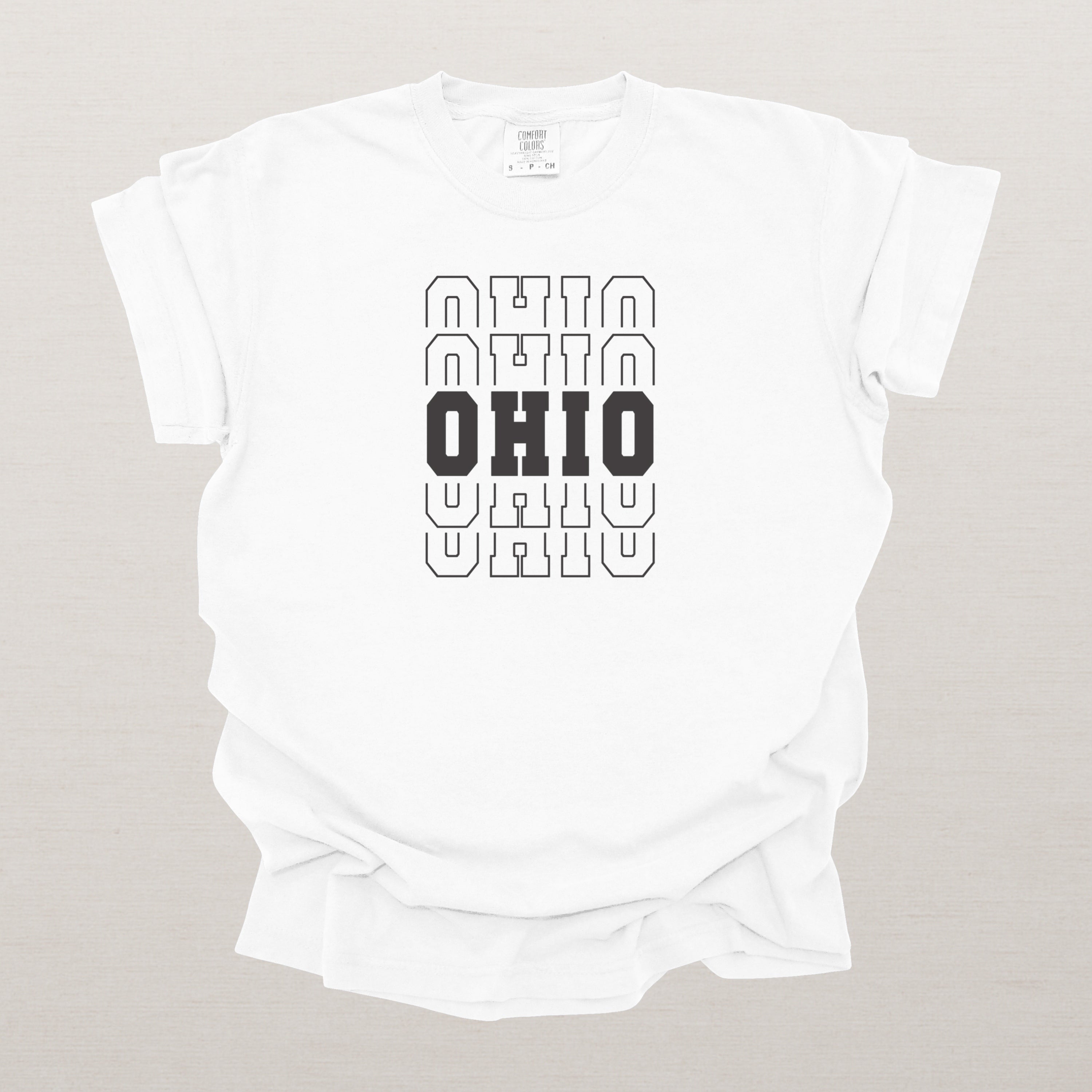 Ohio Varsity Echo State Shirt | Comfort Colors Black Text