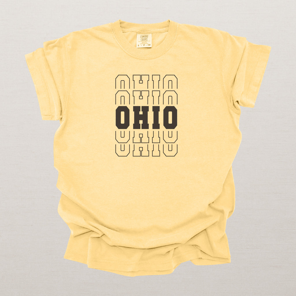 Ohio Varsity Echo State Shirt | Comfort Colors Black Text
