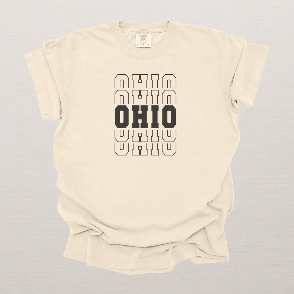 Ohio Varsity Echo State Shirt | Comfort Colors Black Text