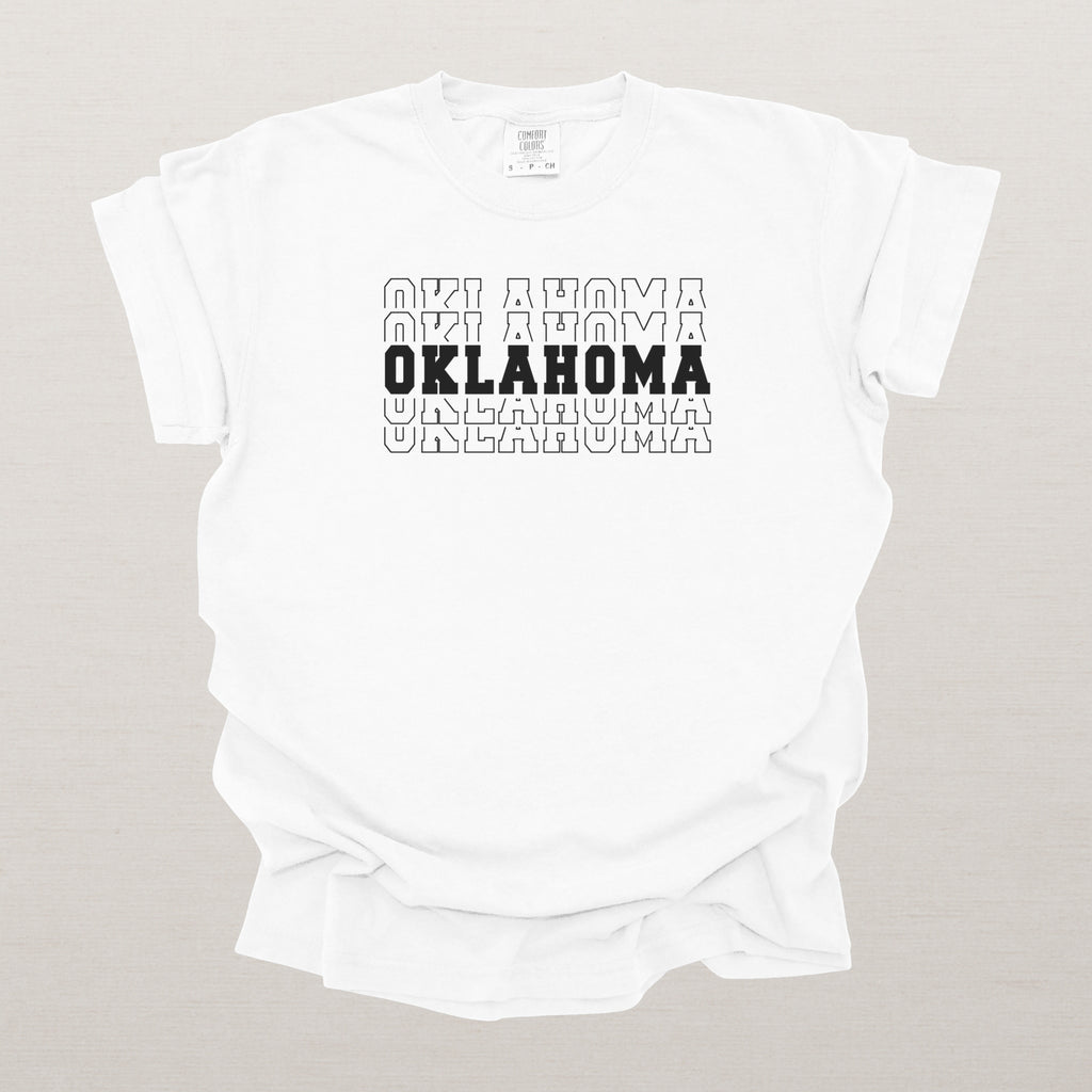 Oklahoma Varsity Echo State Shirt | Comfort Colors Black Text