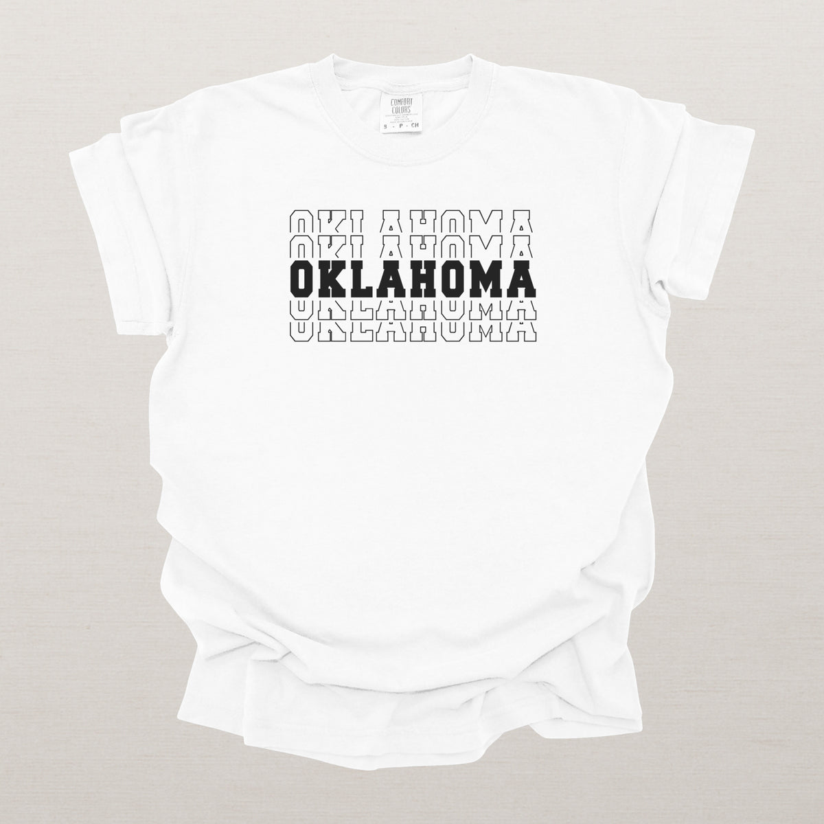 Oklahoma Varsity Echo State Shirt | Comfort Colors Black Text