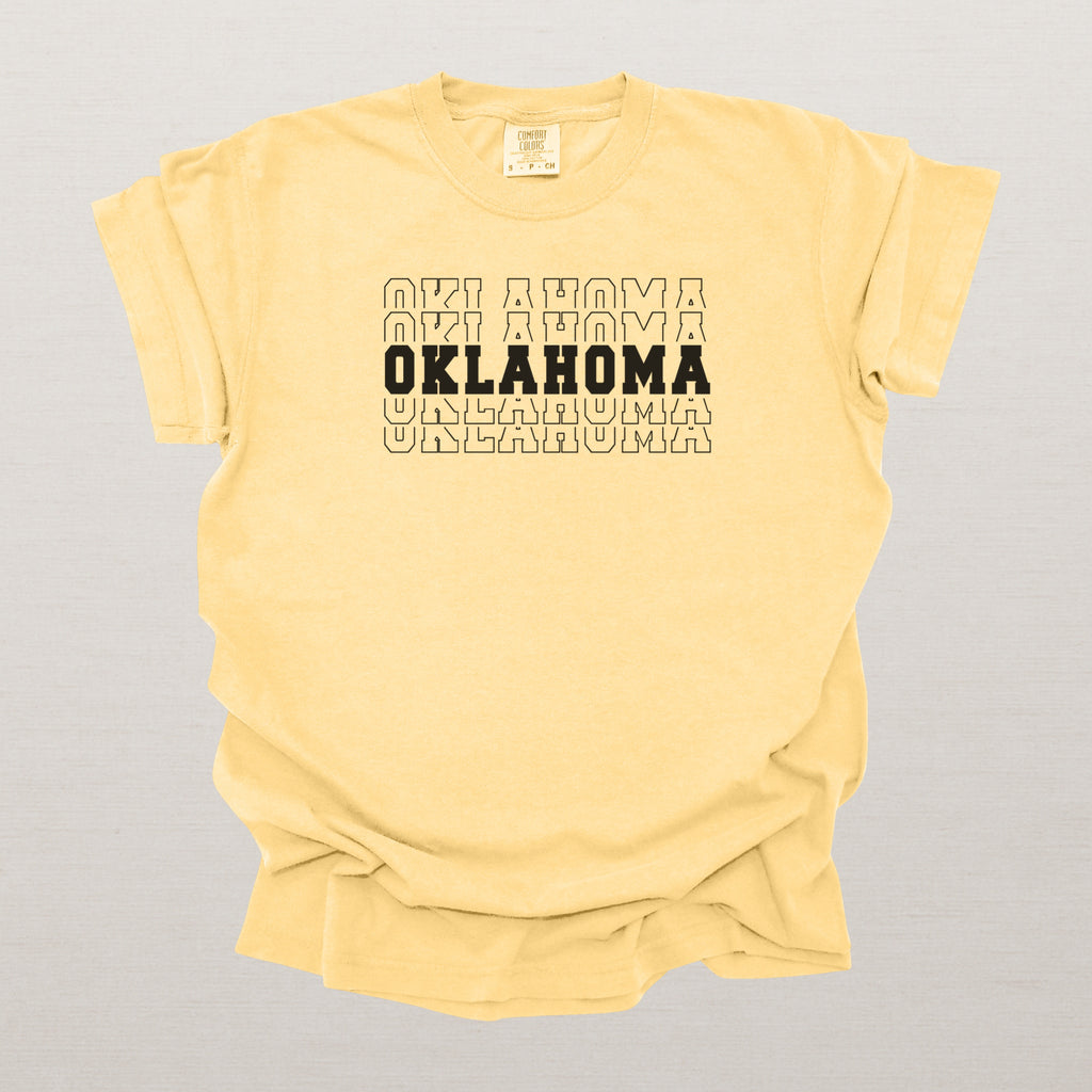 Oklahoma Varsity Echo State Shirt | Comfort Colors Black Text