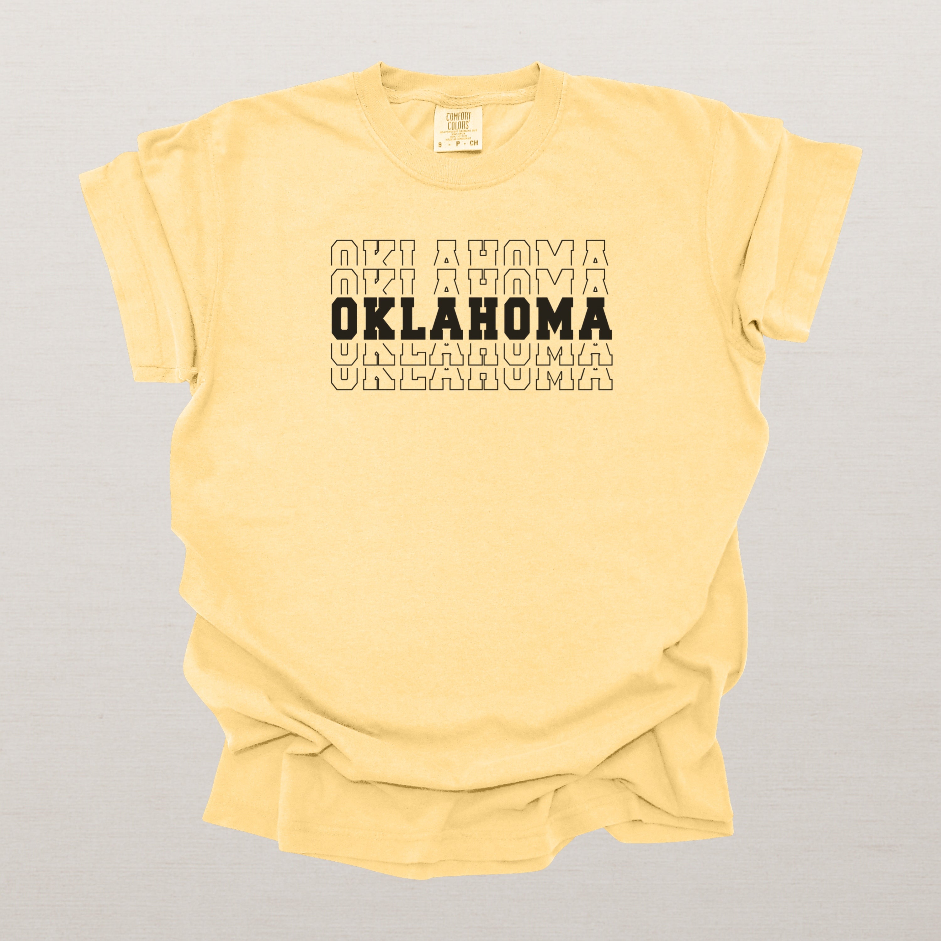 Oklahoma Varsity Echo State Shirt | Comfort Colors Black Text