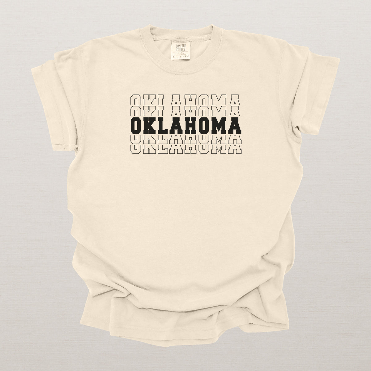 Oklahoma Varsity Echo State Shirt | Comfort Colors Black Text