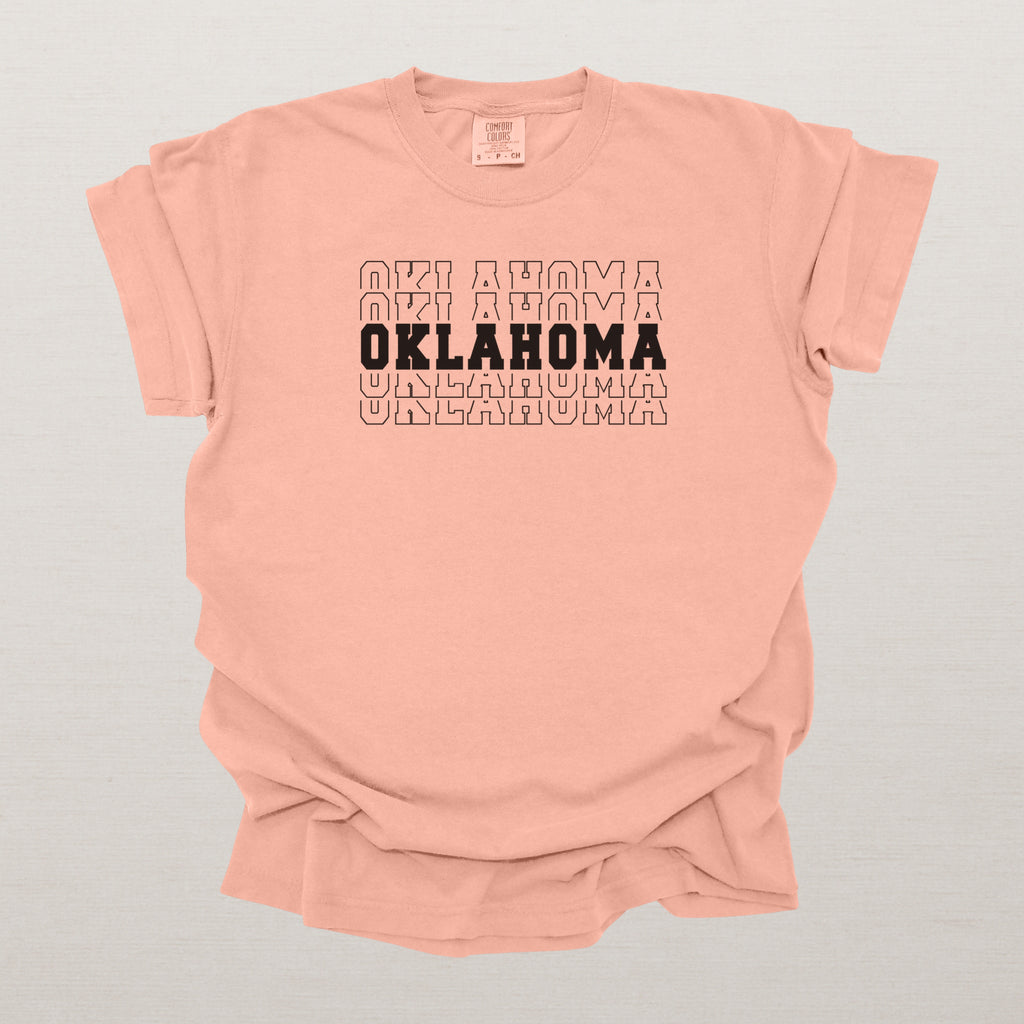 Oklahoma Varsity Echo State Shirt | Comfort Colors Black Text