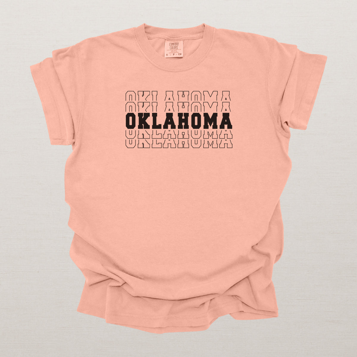 Oklahoma Varsity Echo State Shirt | Comfort Colors Black Text