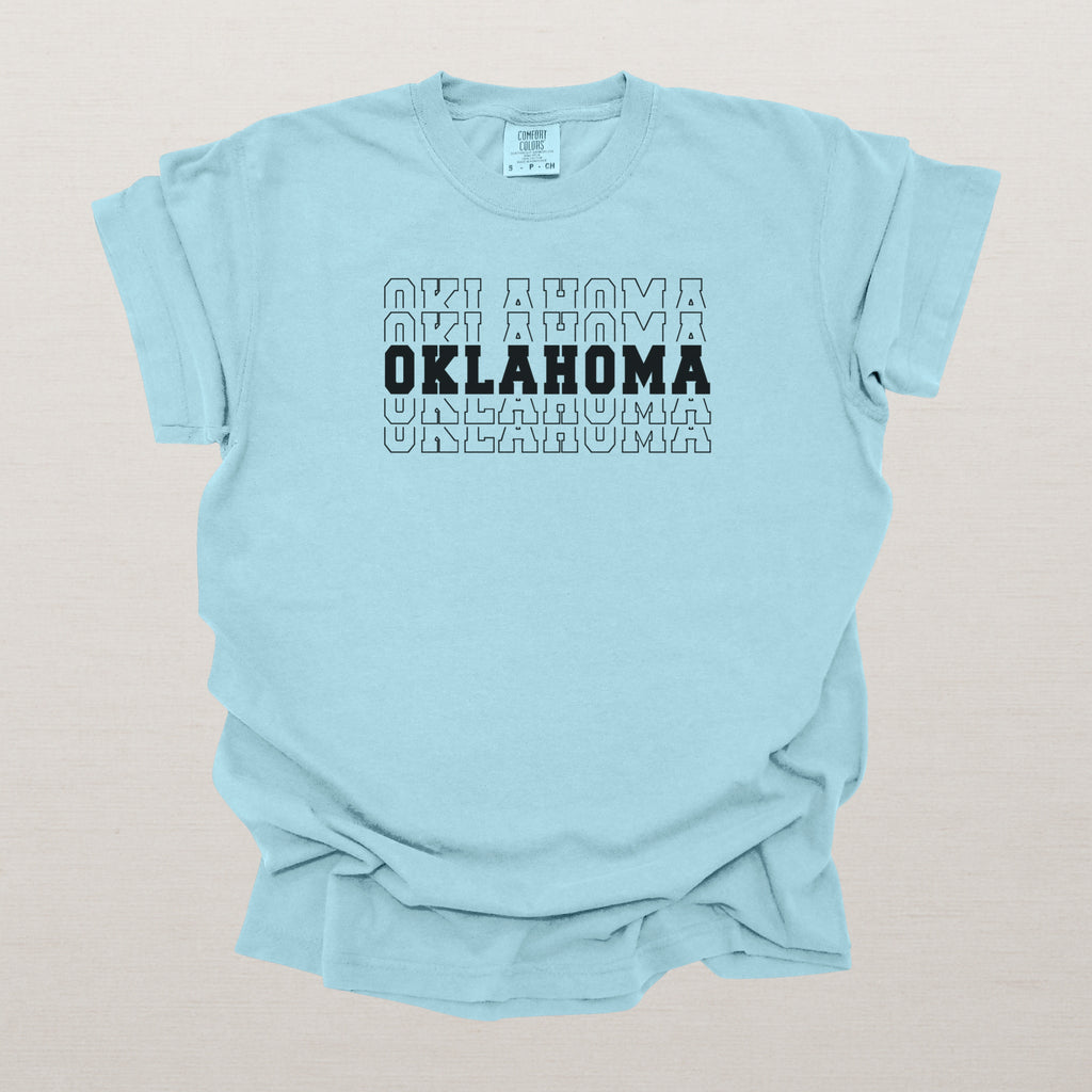 Oklahoma Varsity Echo State Shirt | Comfort Colors Black Text