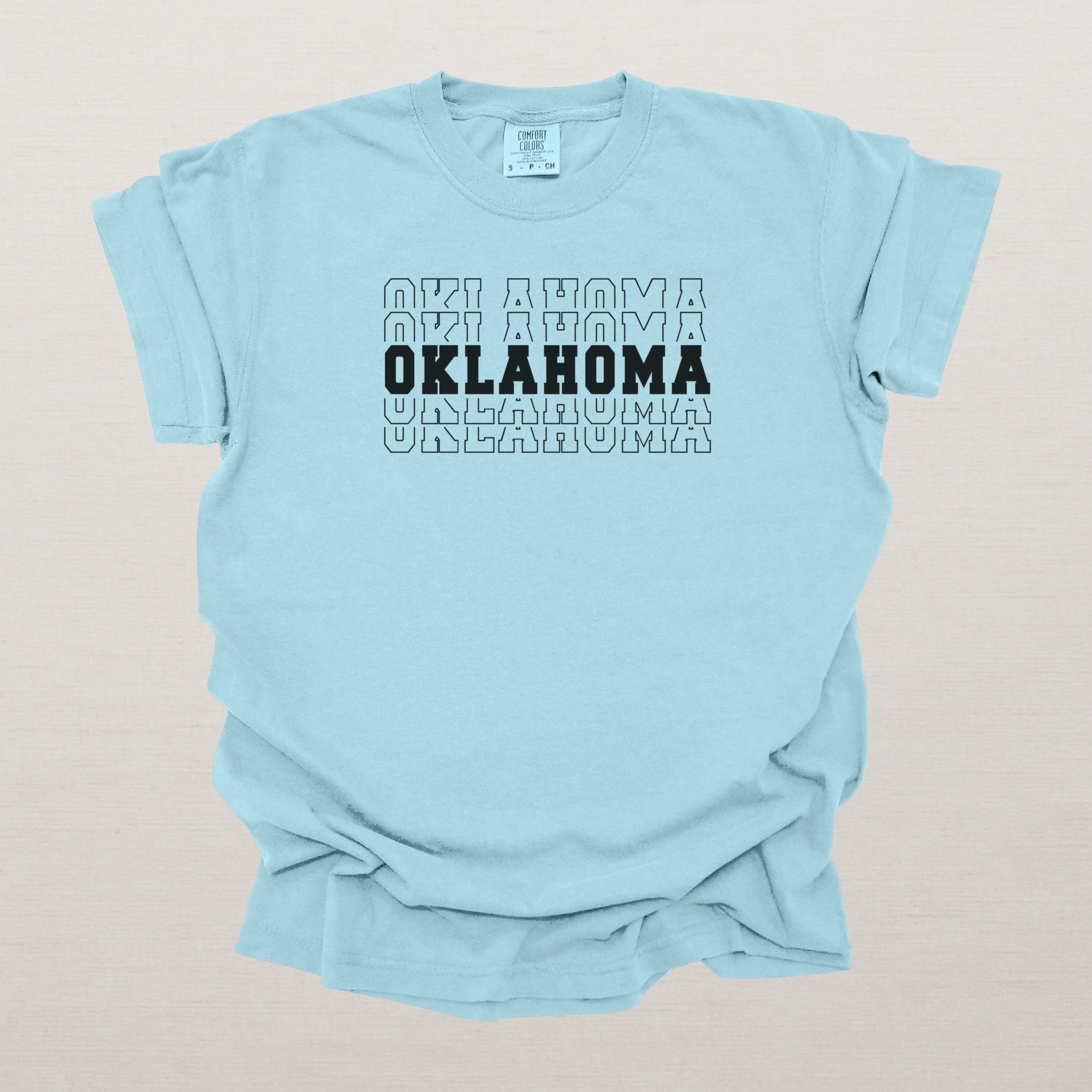 Oklahoma Varsity Echo State Shirt | Comfort Colors Black Text