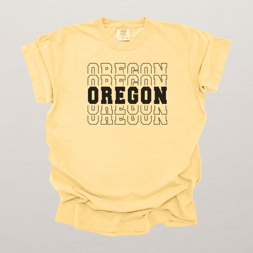 Oregon Varsity Echo State Shirt | Comfort Colors Black Text