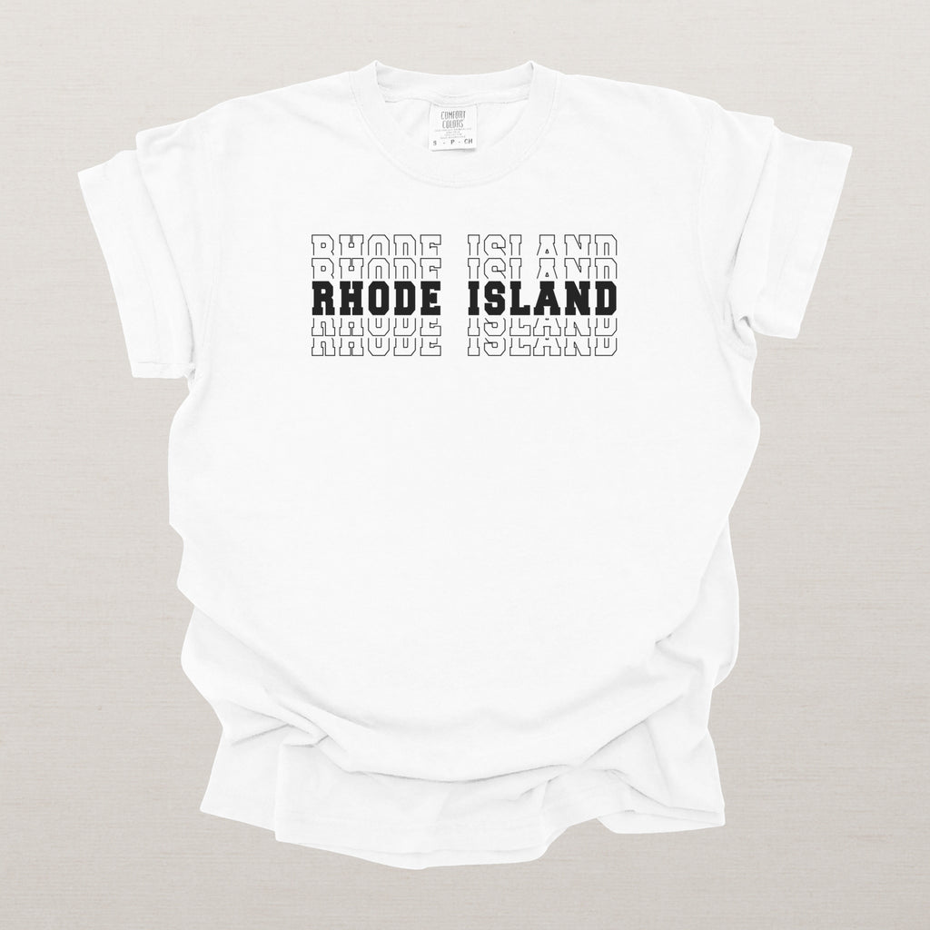 Rhode Island Varsity Echo State Shirt | Comfort Colors Black Text