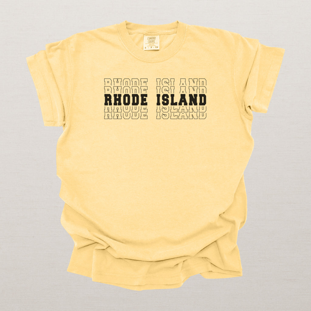 Rhode Island Varsity Echo State Shirt | Comfort Colors Black Text