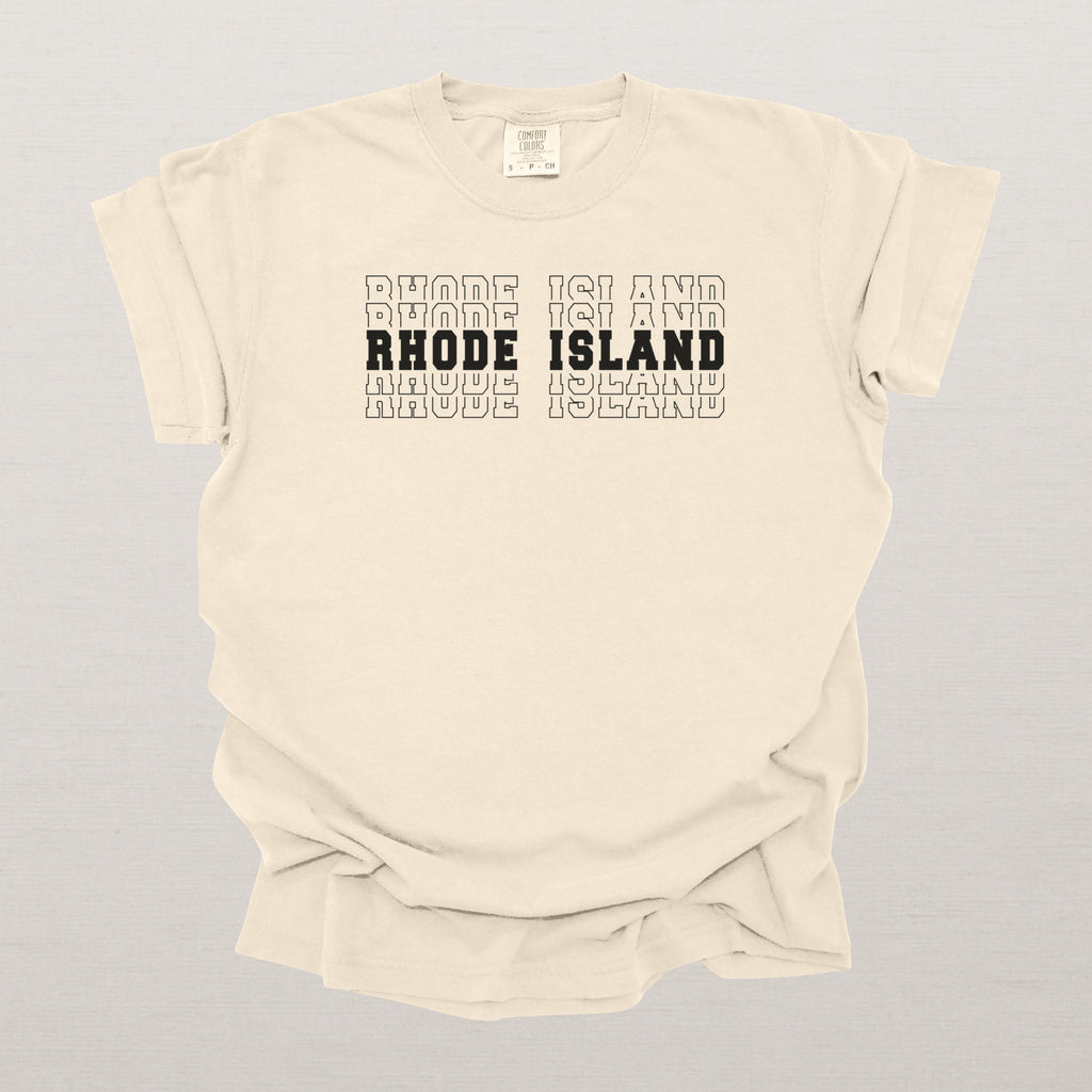 Rhode Island Varsity Echo State Shirt | Comfort Colors Black Text
