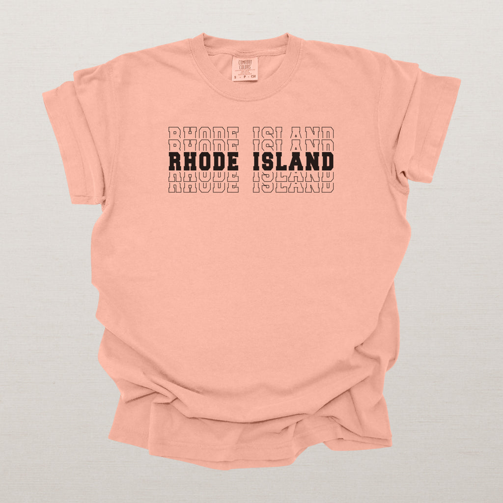 Rhode Island Varsity Echo State Shirt | Comfort Colors Black Text