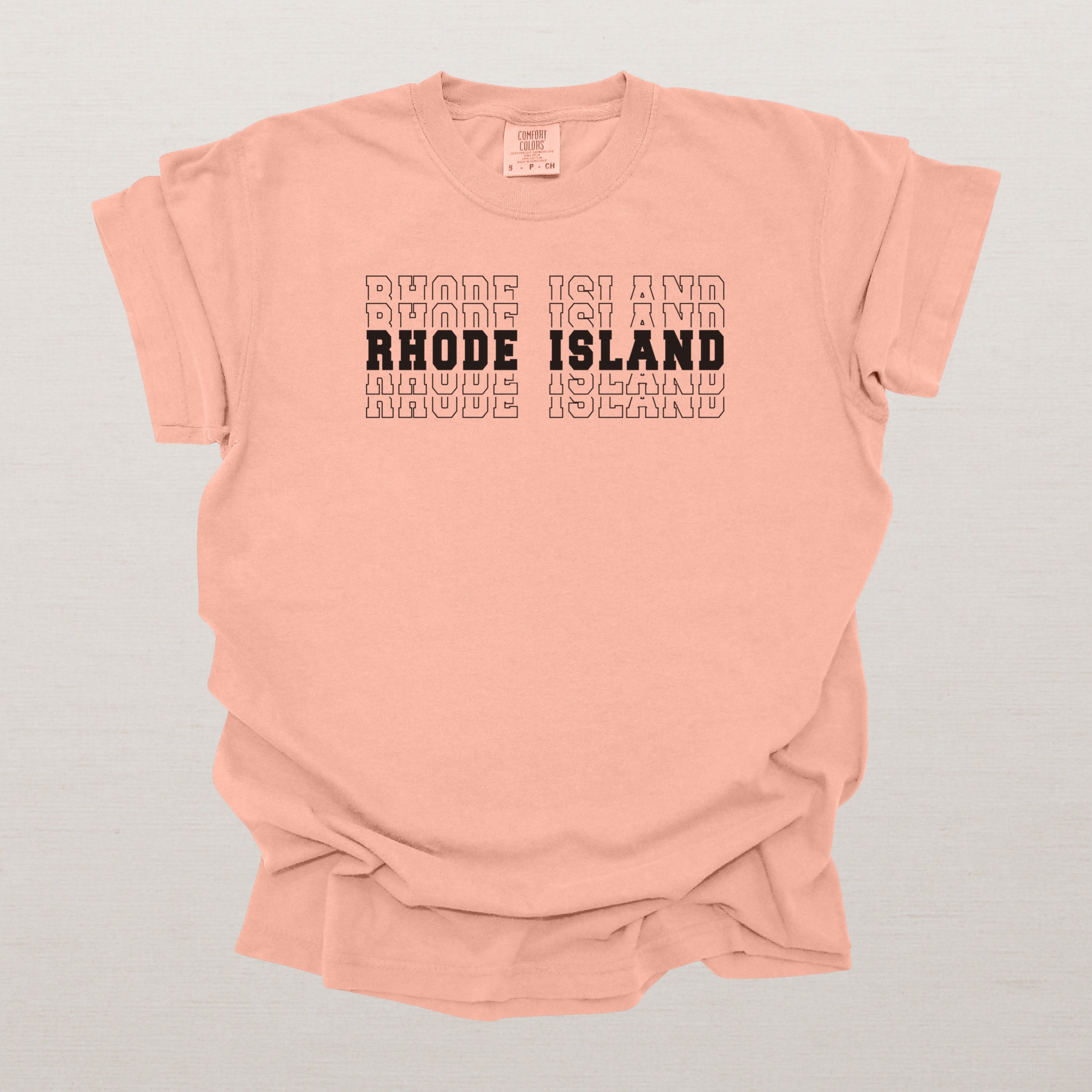 Rhode Island Varsity Echo State Shirt | Comfort Colors Black Text