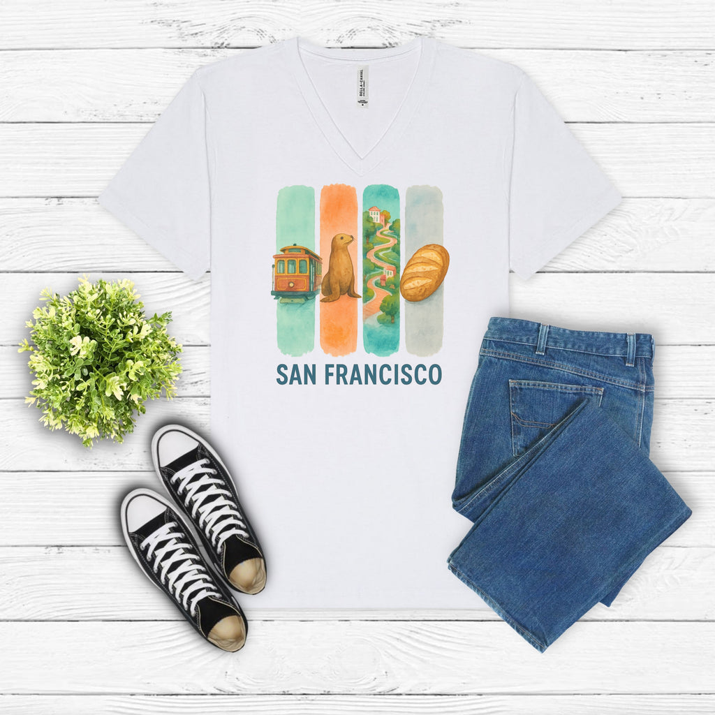 San Francisco Brushstroke Watercolor V-Neck Shirt