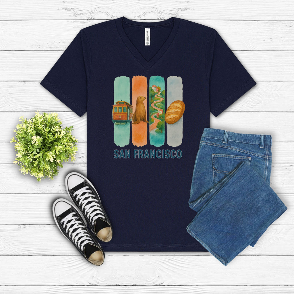 San Francisco Brushstroke Watercolor V-Neck Shirt