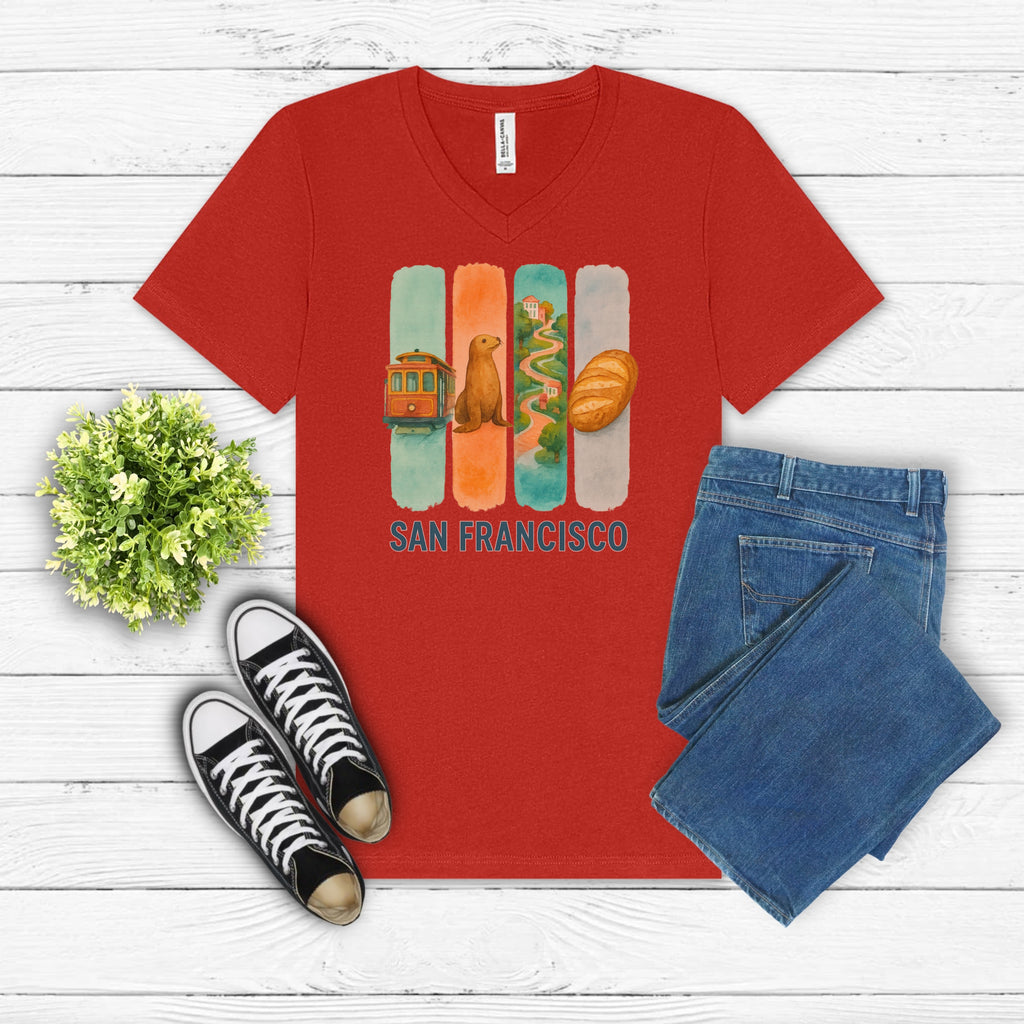 San Francisco Brushstroke Watercolor V-Neck Shirt
