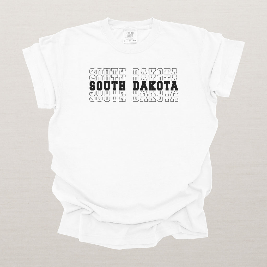 South Dakota Varsity Echo State Shirt | Comfort Colors Black Text