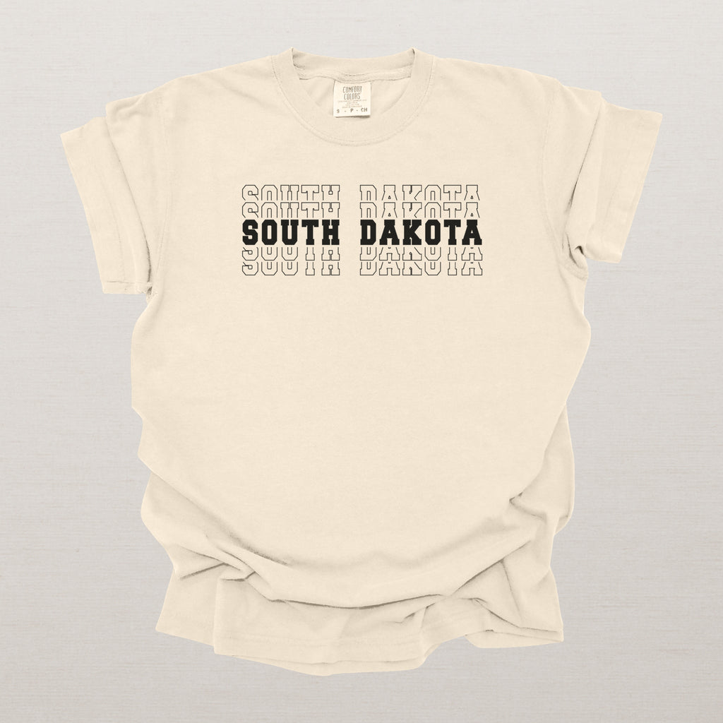 South Dakota Varsity Echo State Shirt | Comfort Colors Black Text