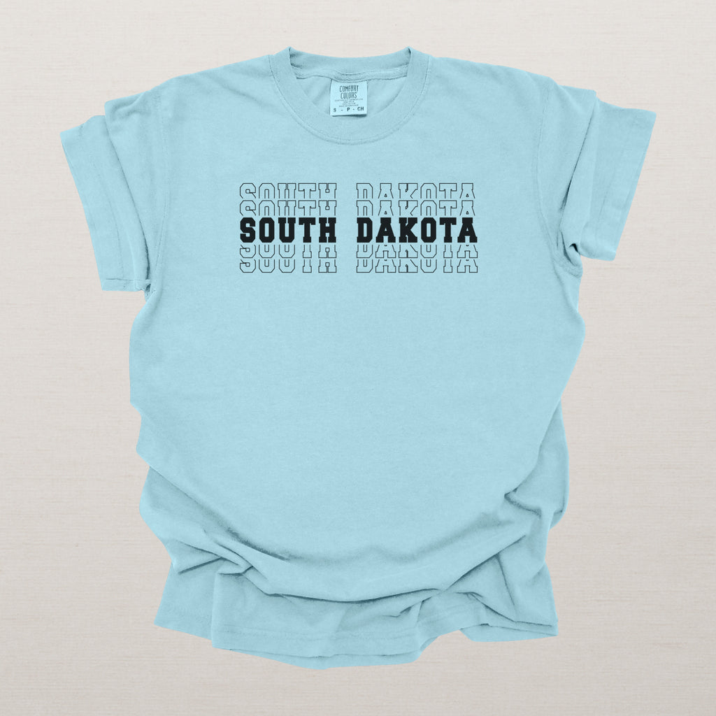South Dakota Varsity Echo State Shirt | Comfort Colors Black Text