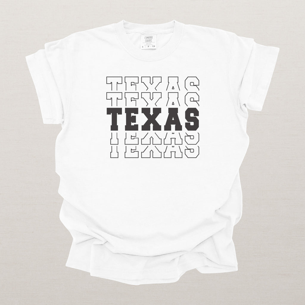Texas Varsity Echo State Shirt | Comfort Colors Black Text