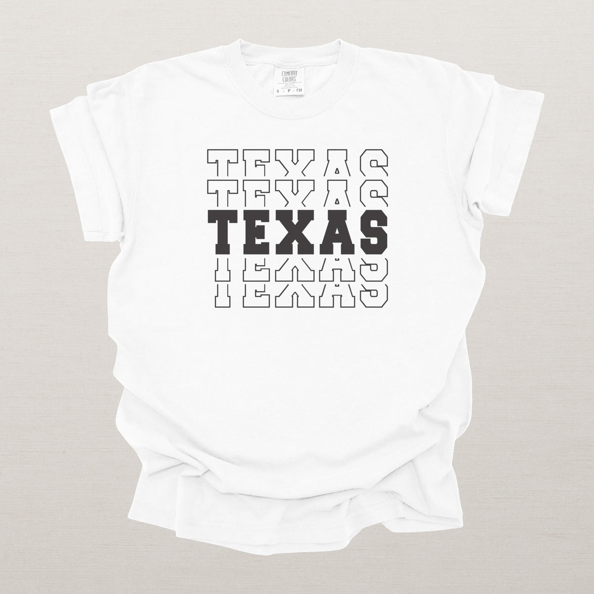 Texas Varsity Echo State Shirt | Comfort Colors Black Text