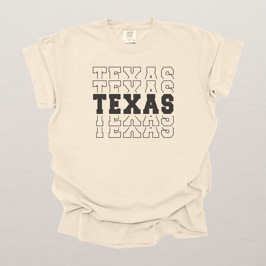 Texas Varsity Echo State Shirt | Comfort Colors Black Text