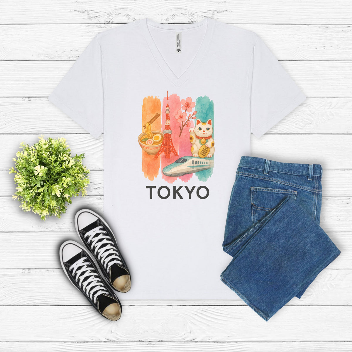 Tokyo Brushstroke Watercolor V-Neck Shirt