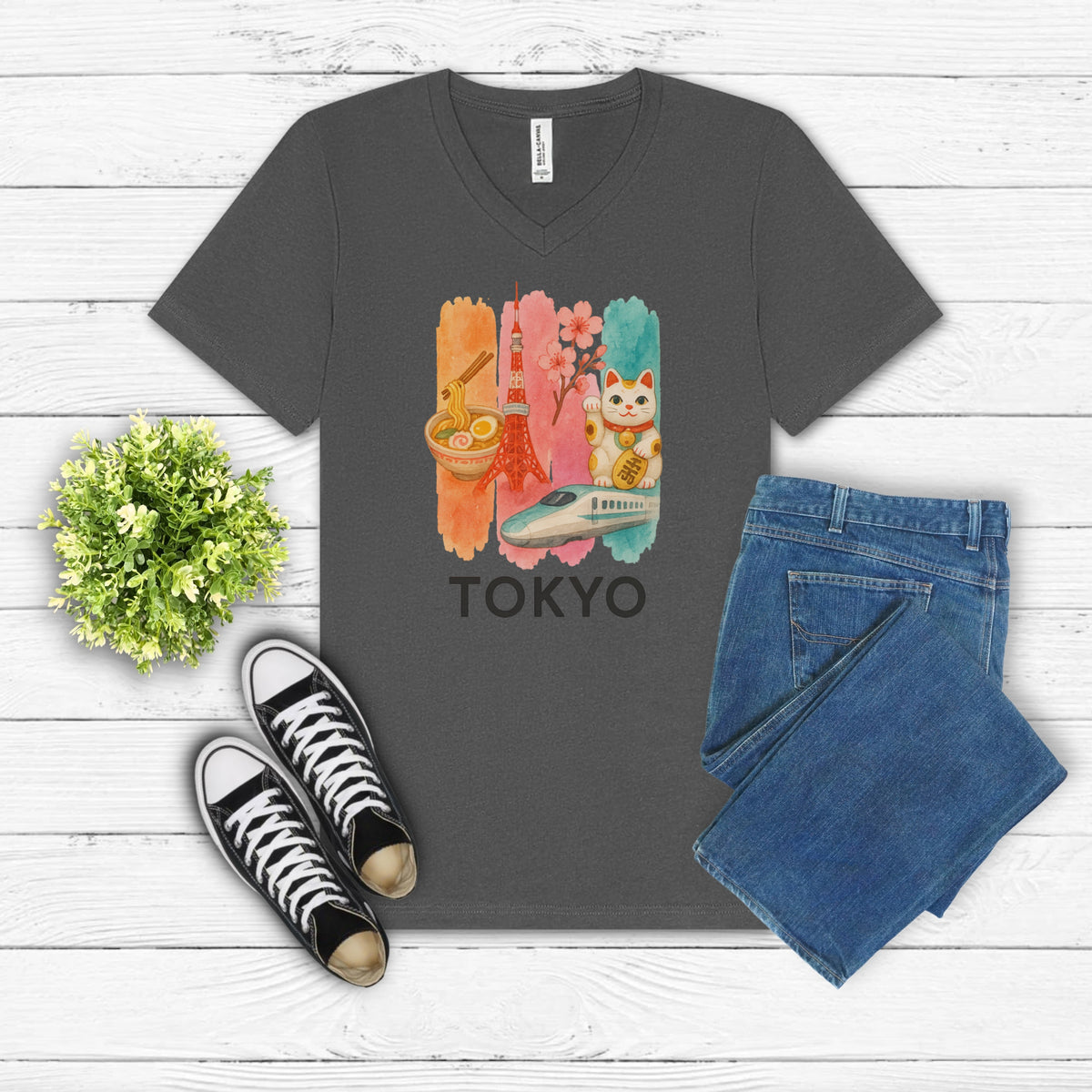 Tokyo Brushstroke Watercolor V-Neck Shirt