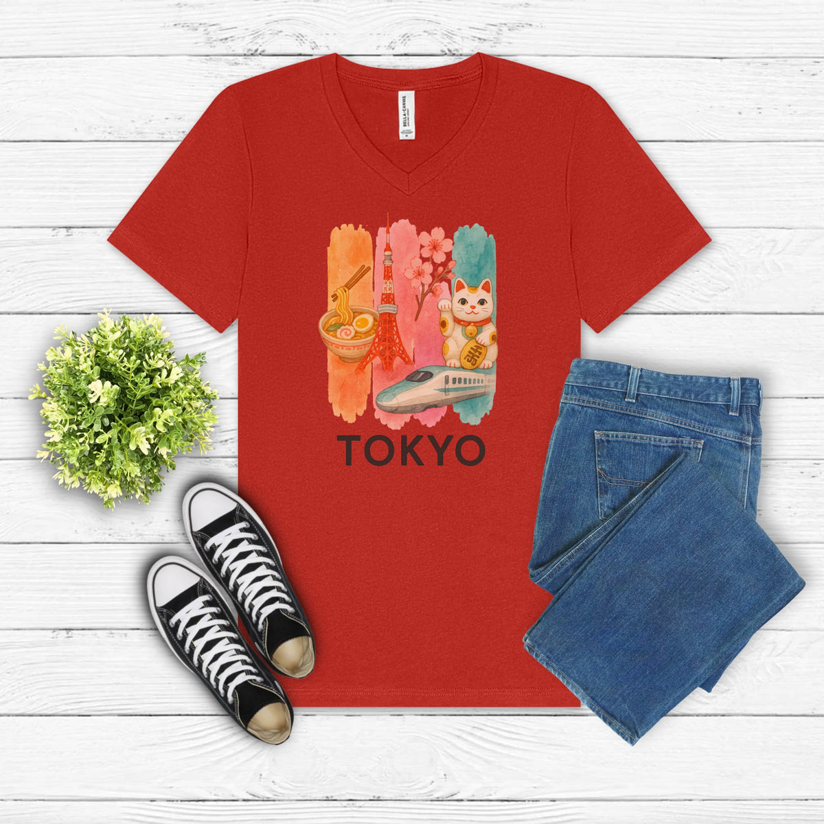 Tokyo Brushstroke Watercolor V-Neck Shirt