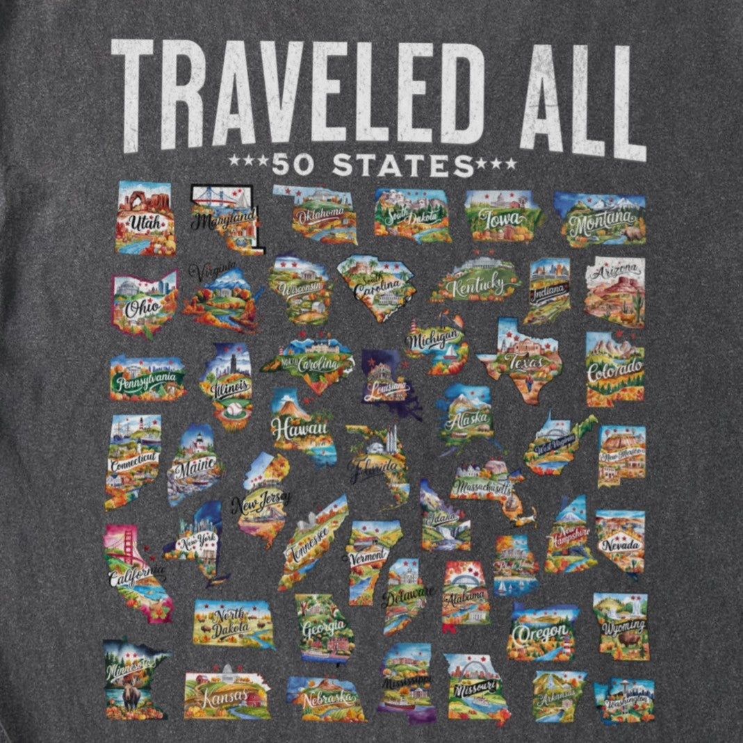 Traveled All 50 States Checklist Shirt – Vintage USA Travel Souvenir | Comfort Colors 1717