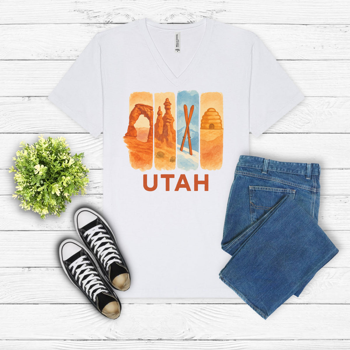 Utah Brushstroke Watercolor V-Neck Shirt