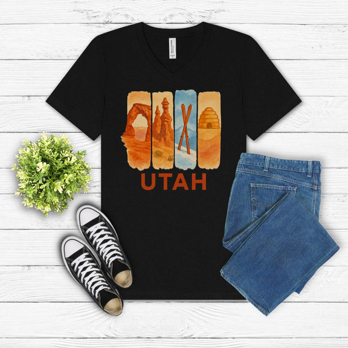 Utah Brushstroke Watercolor V-Neck Shirt