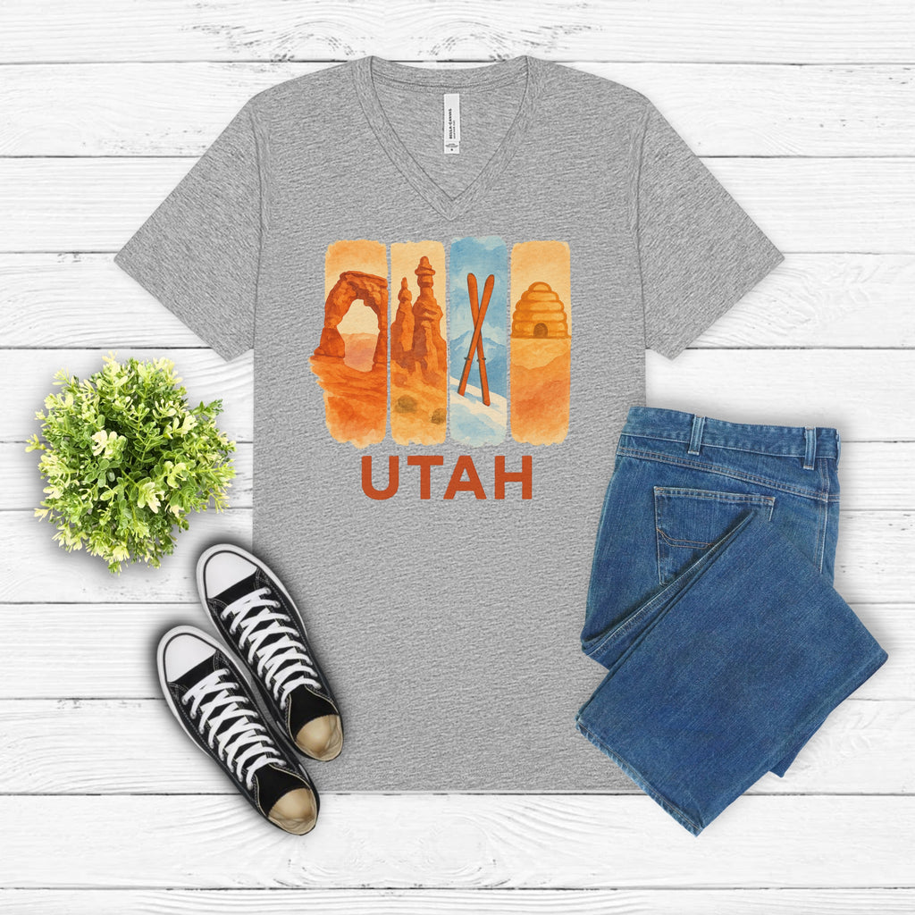 Utah Brushstroke Watercolor V-Neck Shirt