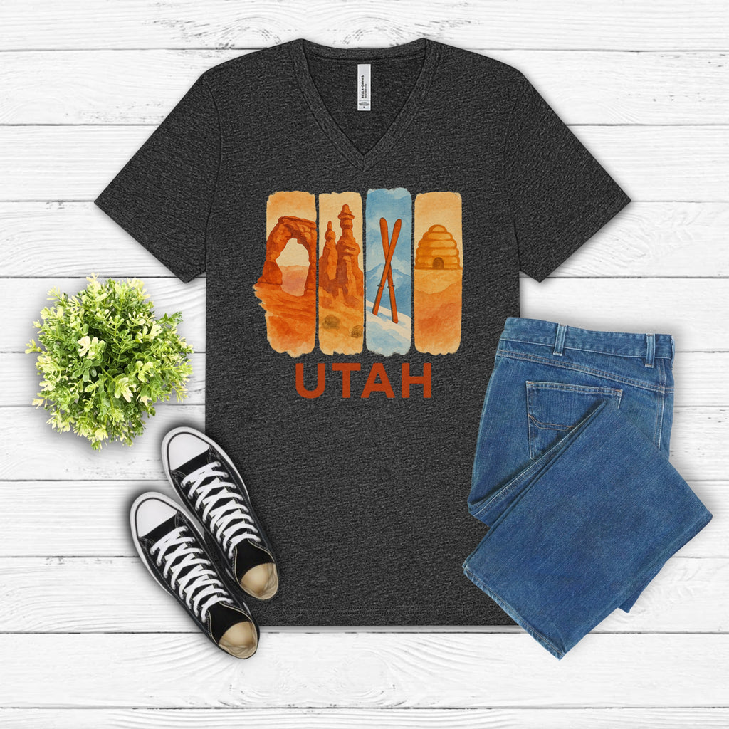 Utah Brushstroke Watercolor V-Neck Shirt